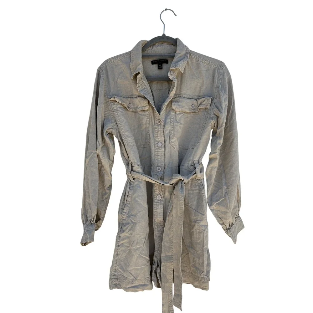 Banana Republic Linen‎ Blend Romper, Button Front Tie Waist, Long Sleeve, Sz XS